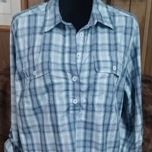 Women's Blue Plaid Button Down Shirt